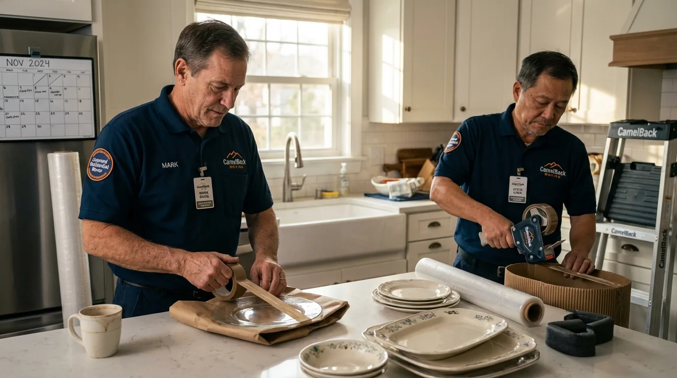 Professional crew packing kitchen dishware in Johnsonville, SC